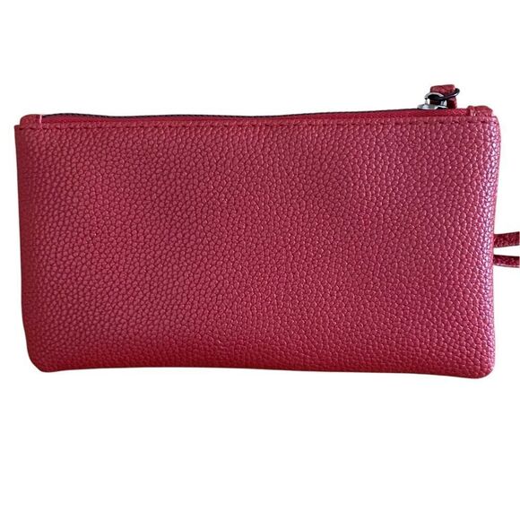 New Unbranded Red Textured Wristlet w/Upcycled Gucci Logo Canvas Bow Accent - Picture 5 of 6